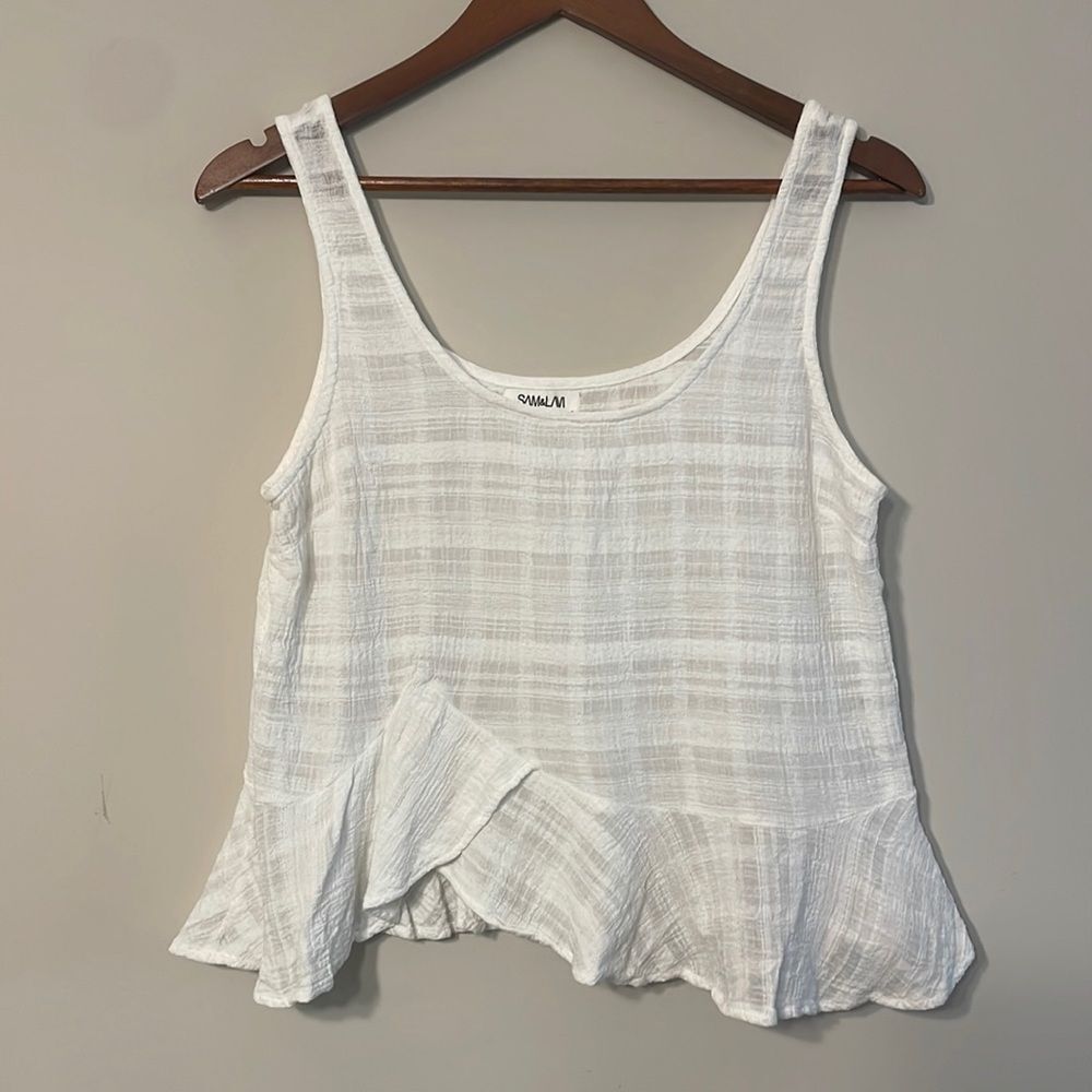 Sam & Lavi White Cotton Ruffle Hem Top Small